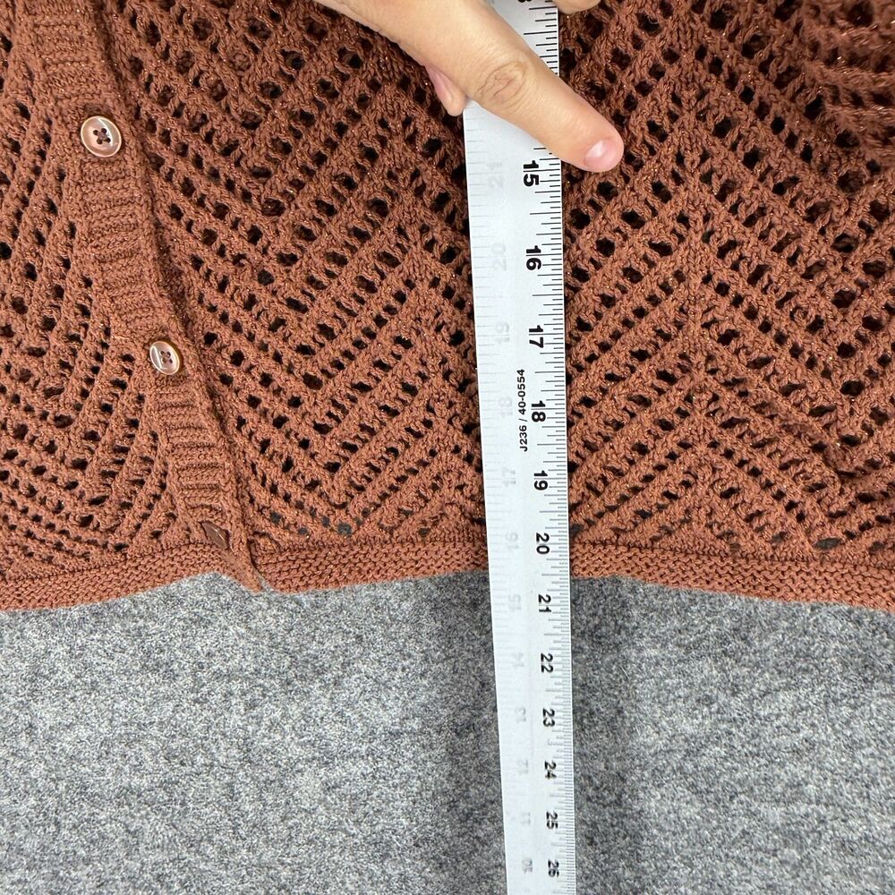 Women's Open-Knit Button-Up Top in Rust - Picture 6 of 8